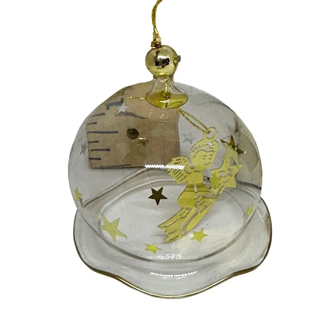 VTG Silvestri Glass Bell Ornament Gold Angel Star Dome Boxed 2